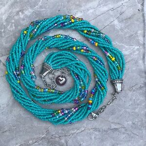 Vibrant Multicolor Beaded Necklace with Silver Charm